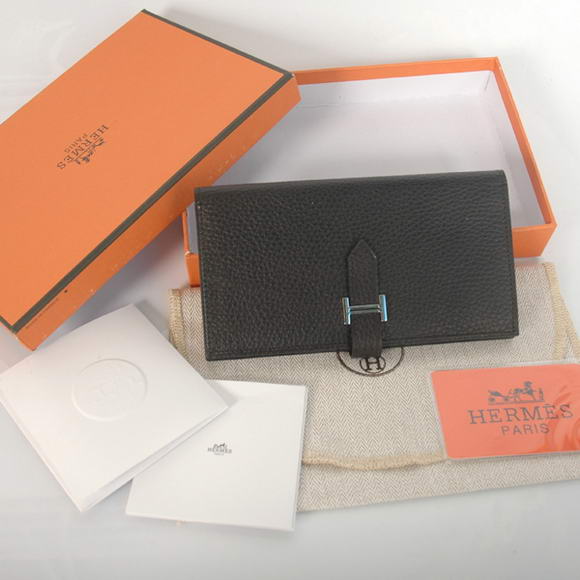 1:1 Quality Hermes Bearn Japonaise Smooth Leather Bi-Fold Wallets H208 Black Replica - Click Image to Close